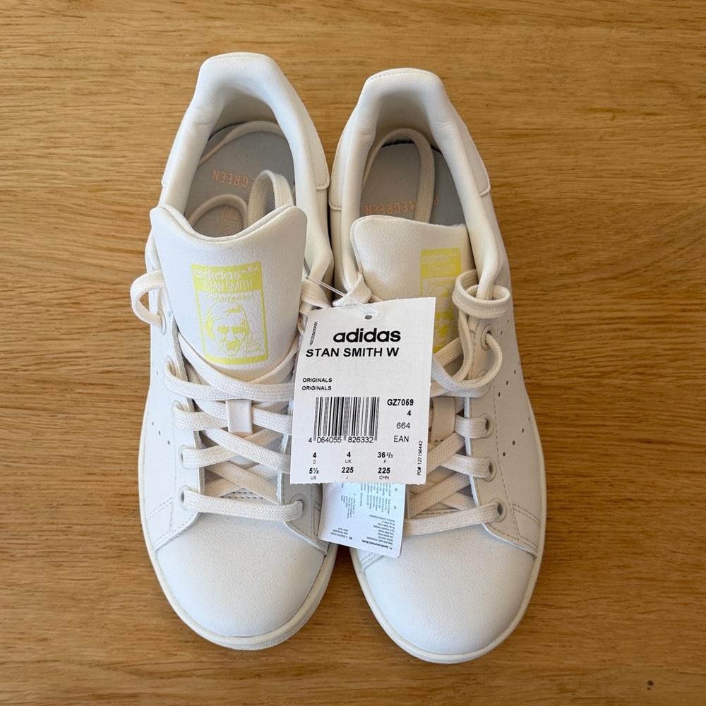 adidas Kids White Sneakers with Pale Yellow Accent